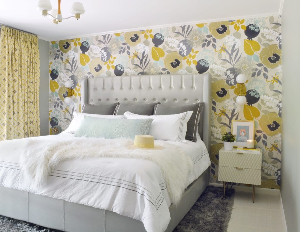 Before and After: a Mid-Century Master Bedroom with bold wallpaper