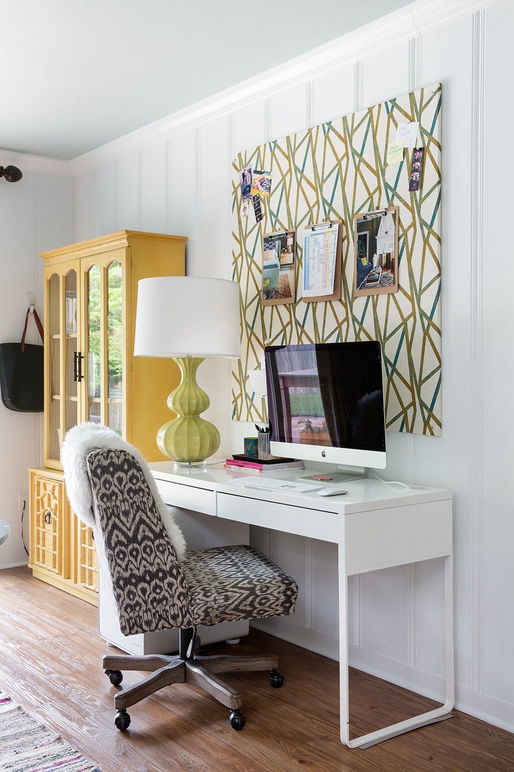 Pretty vintage Chinoiserie cabinet in an interior designers's home office