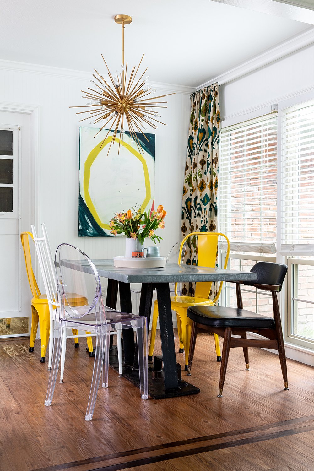 A funky, eclectic dining room by interior designer Lesley Myrick