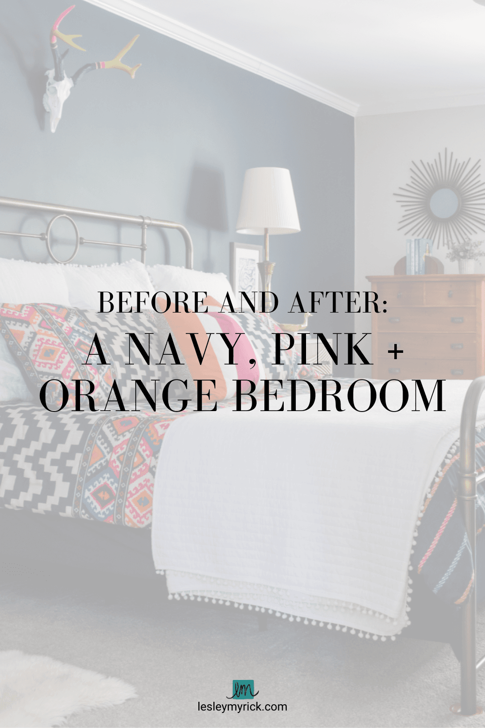 Before and After: A Navy, Pink and Orange Bedroom