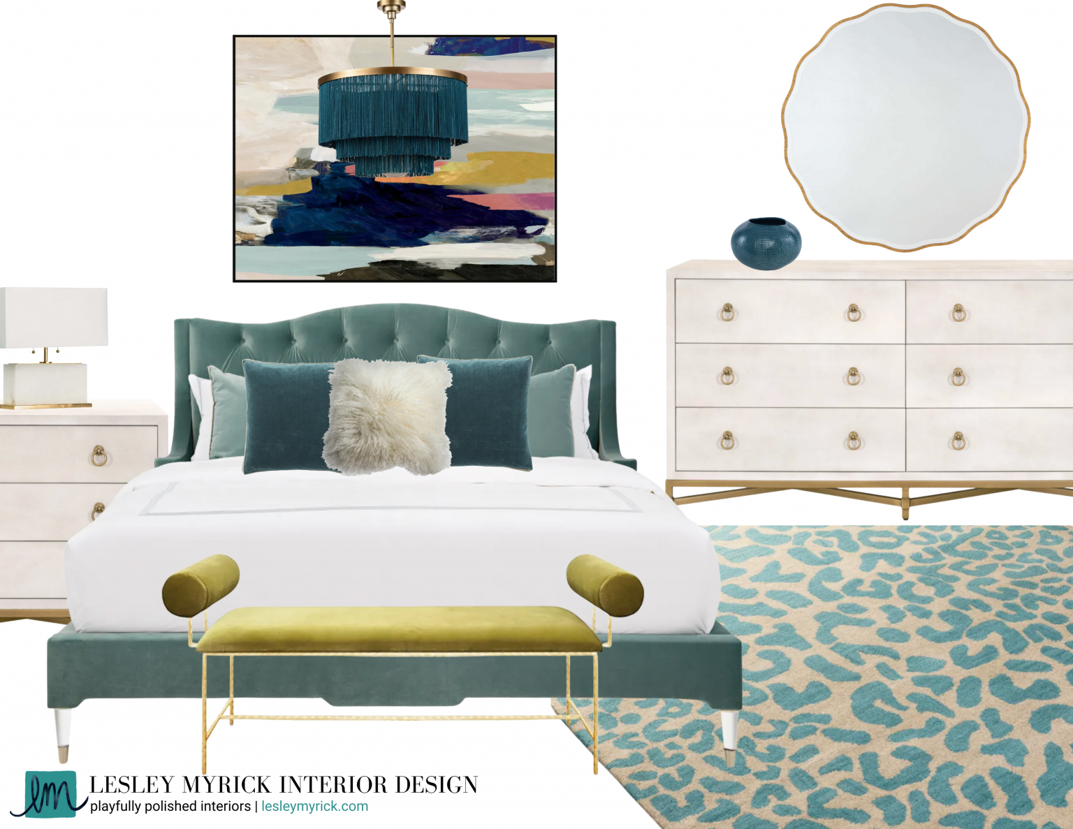 Shop Lesley's Style: Teal + Chartreuse Bedroom - Lesley Myrick Interior ...