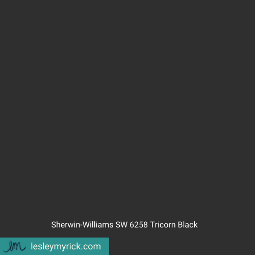 Swatch of Sherwin-Williams Tricorn Black neutral paint color