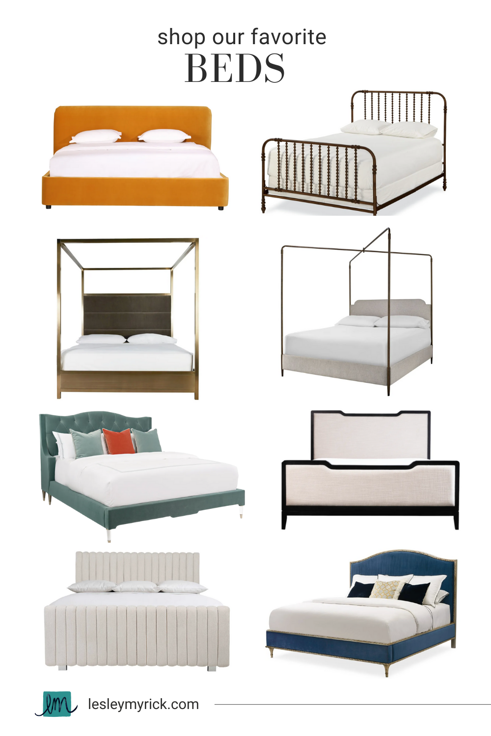 Shop interior designer Lesley Myrick's favorite beds.