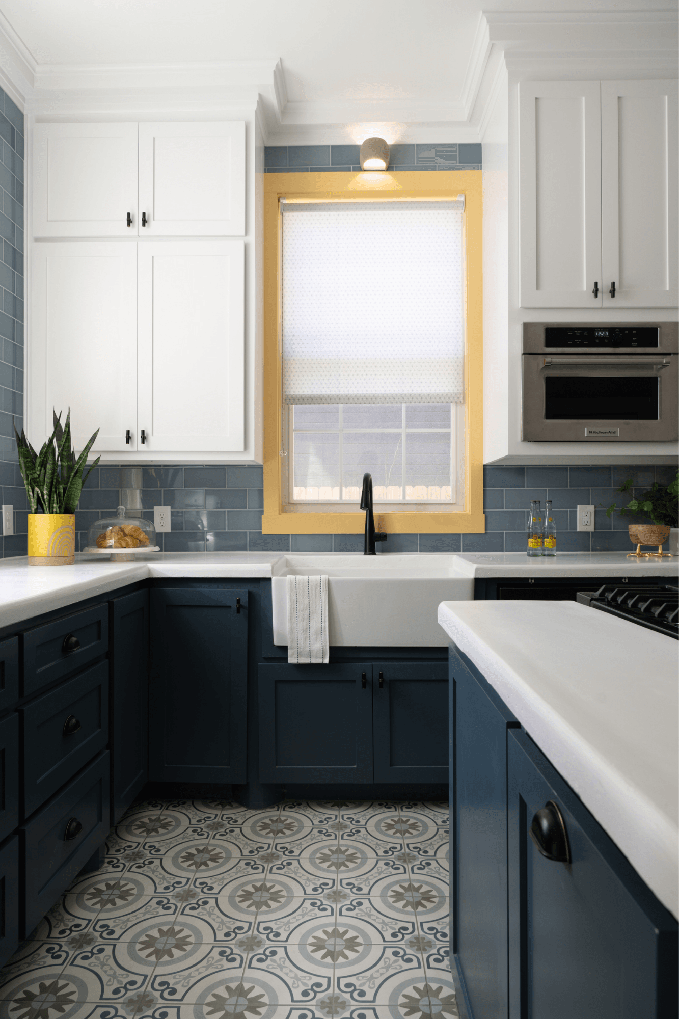 White farmhouse sink in the kitchen remodel of a historic home in Waco, TX