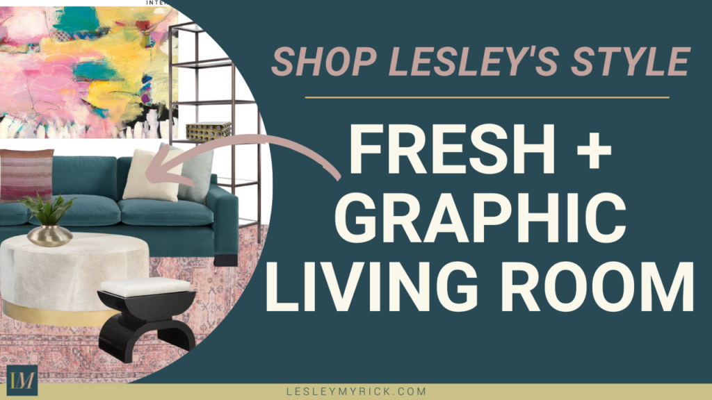 Shop Lesley's style: a fresh and graphic living room with a teal sofa