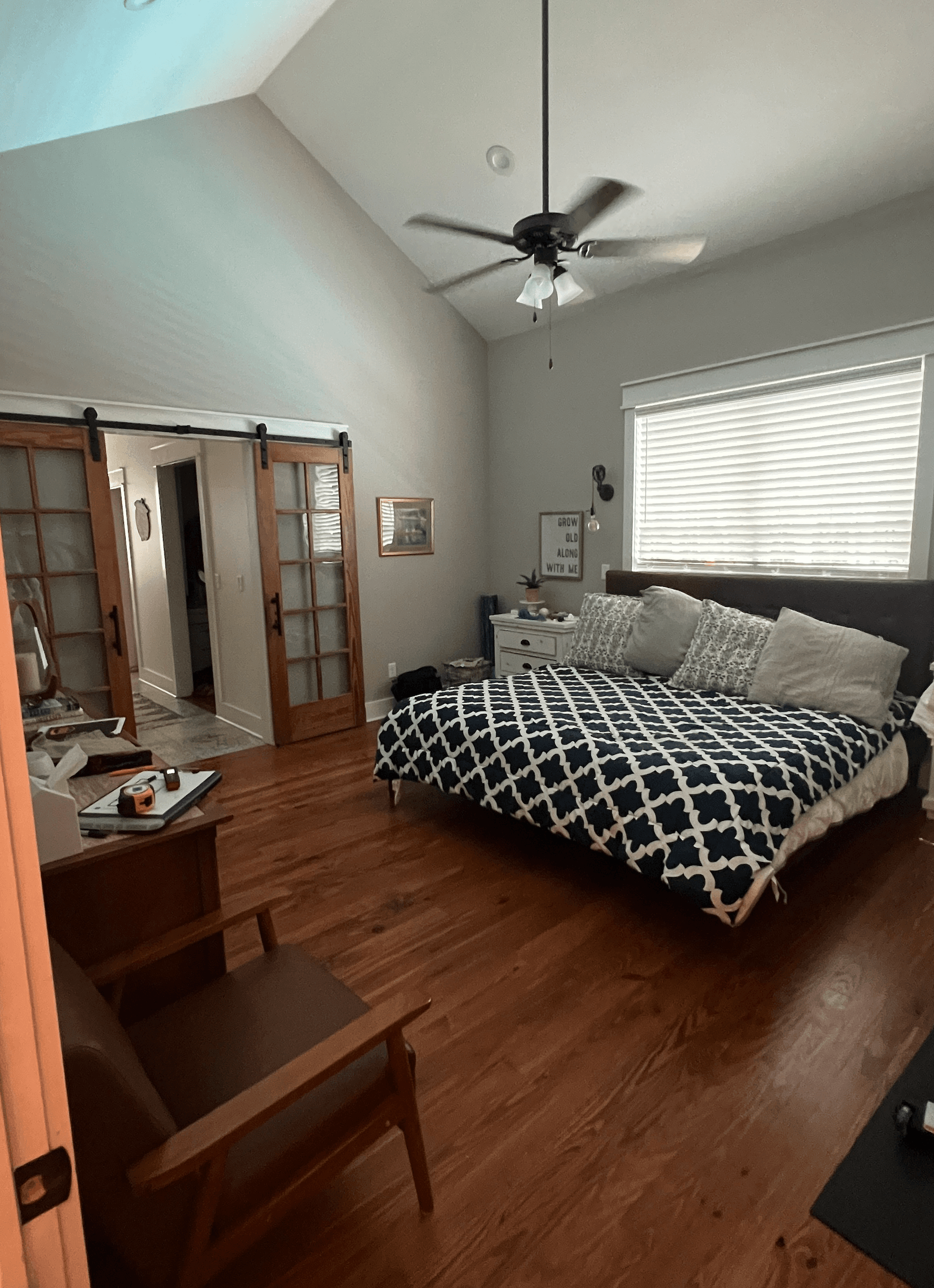 Blue farmhouse bedroom "before" photo 