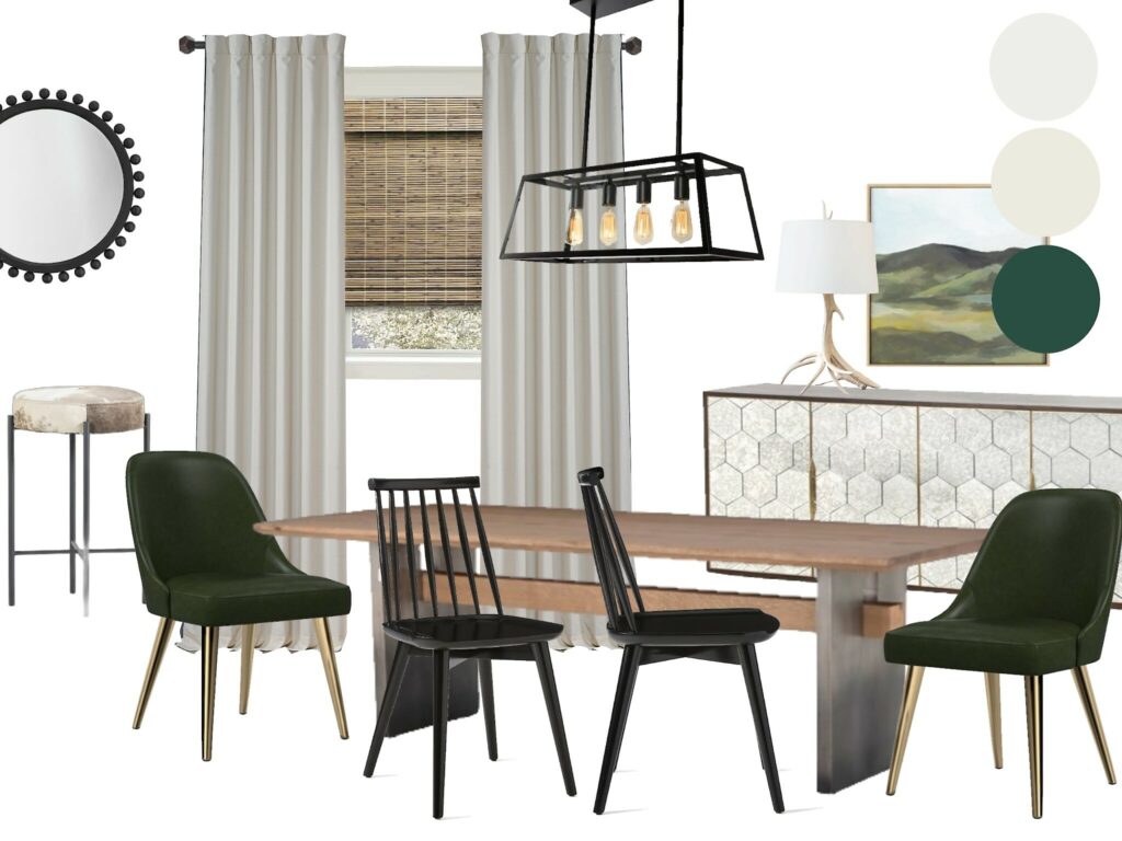 Farmhouse dining room moodboard by Lesley Myrick Interior Design