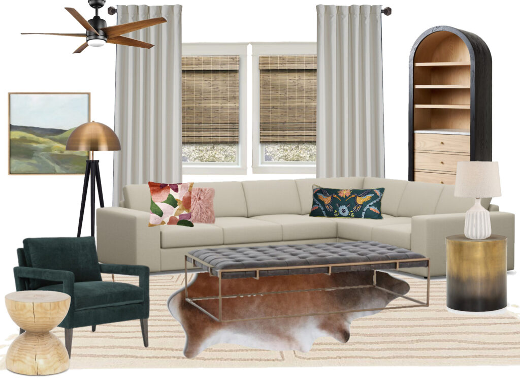 Farmhouse living room moodboard by Lesley Myrick Interior Design