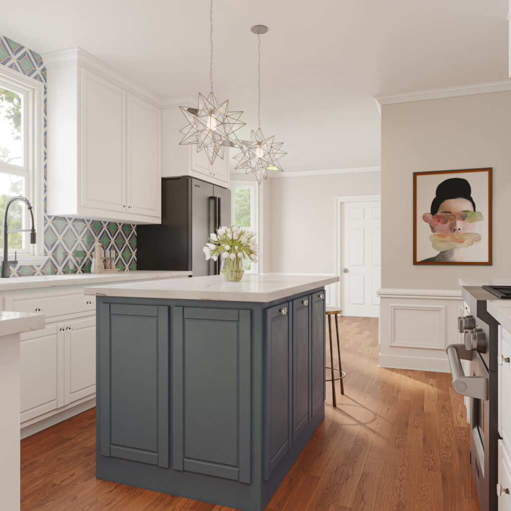 Amazing 3D renderings of a kitchen from Macon luxury interior designer Lesley Myrick
