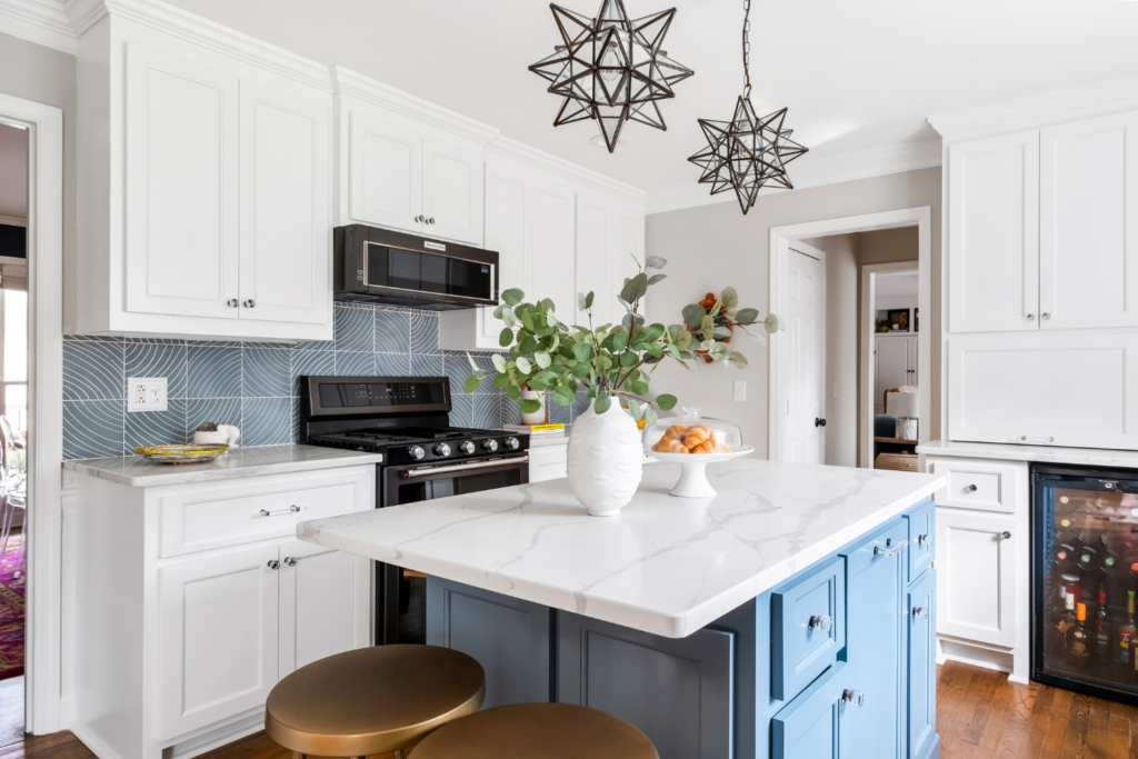 High-end blue and white kitchen design in Macon, Georgia
