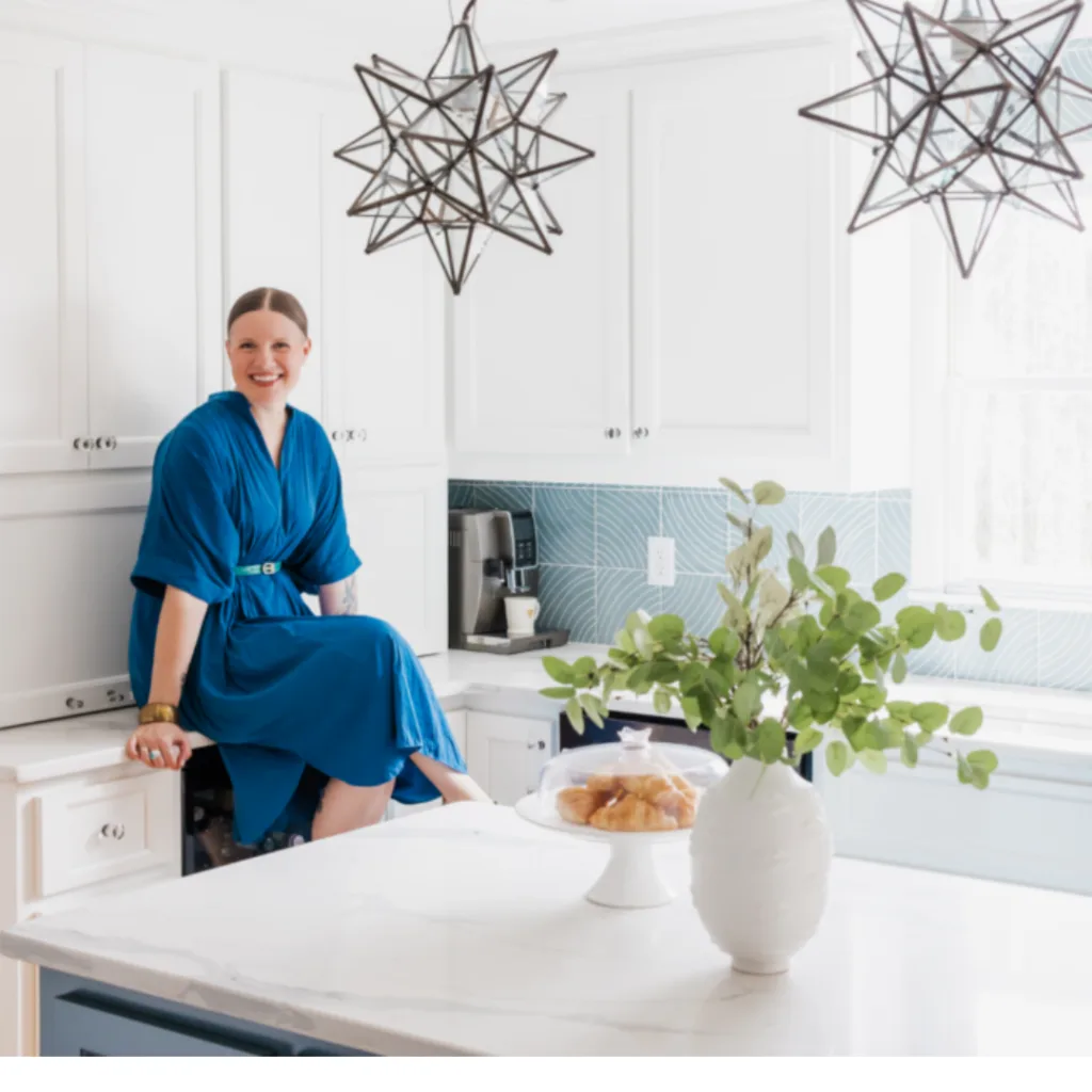 Luxury Interior Design: FAQs for Executives, Doctors, and High-Level Professionals from Macon interior designer Lesley Myrick (Lesley is pictured in a blue and white high-end kitchen remodel project)