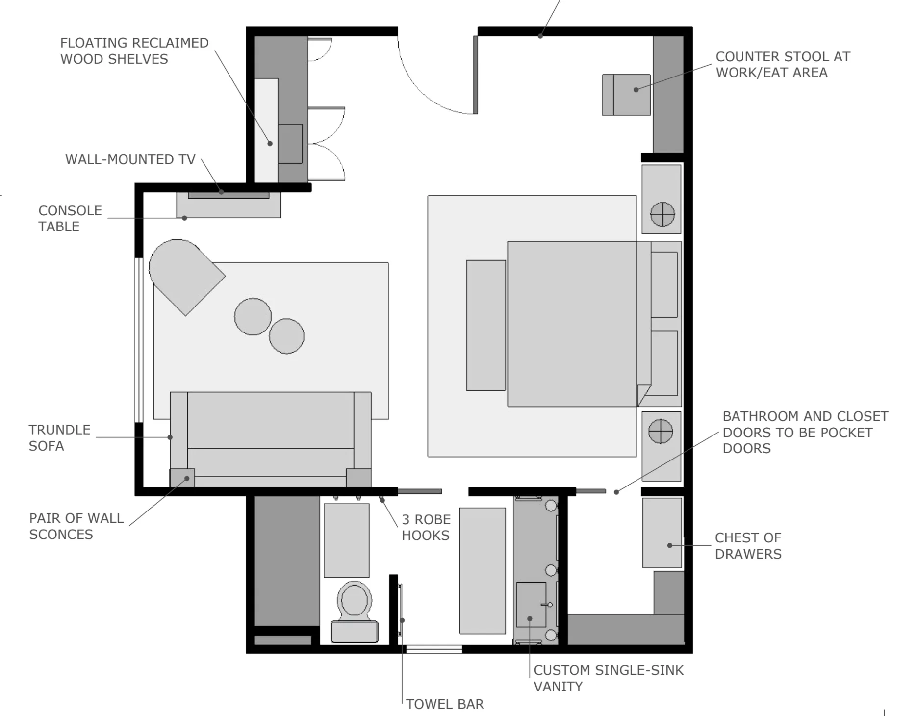 A floor and furniture plan by Lesley Myrick Interior Design ensures a seamless renovation project