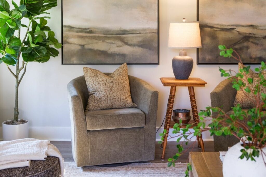 Neutral living room designed by Katie English of Home Hearted Design Co.